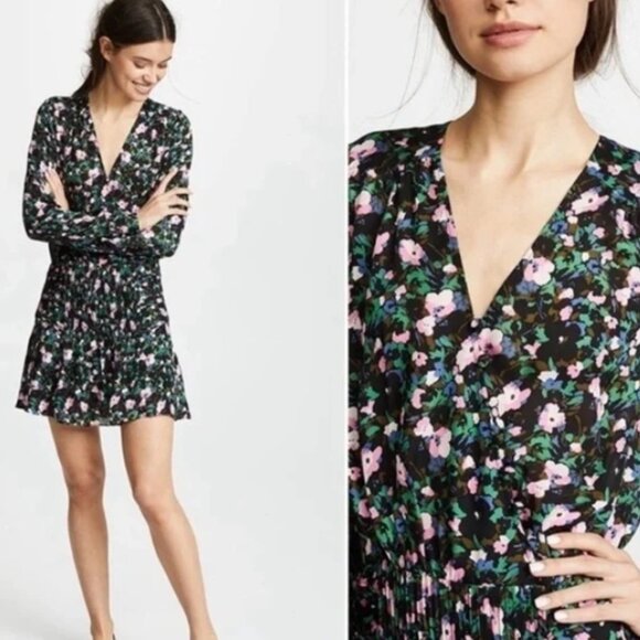 NWOT Veronica Beard Naomi Long Sleeve, Black Multi Floral Silk Mini DressXS $550 - Picture 6 of 13